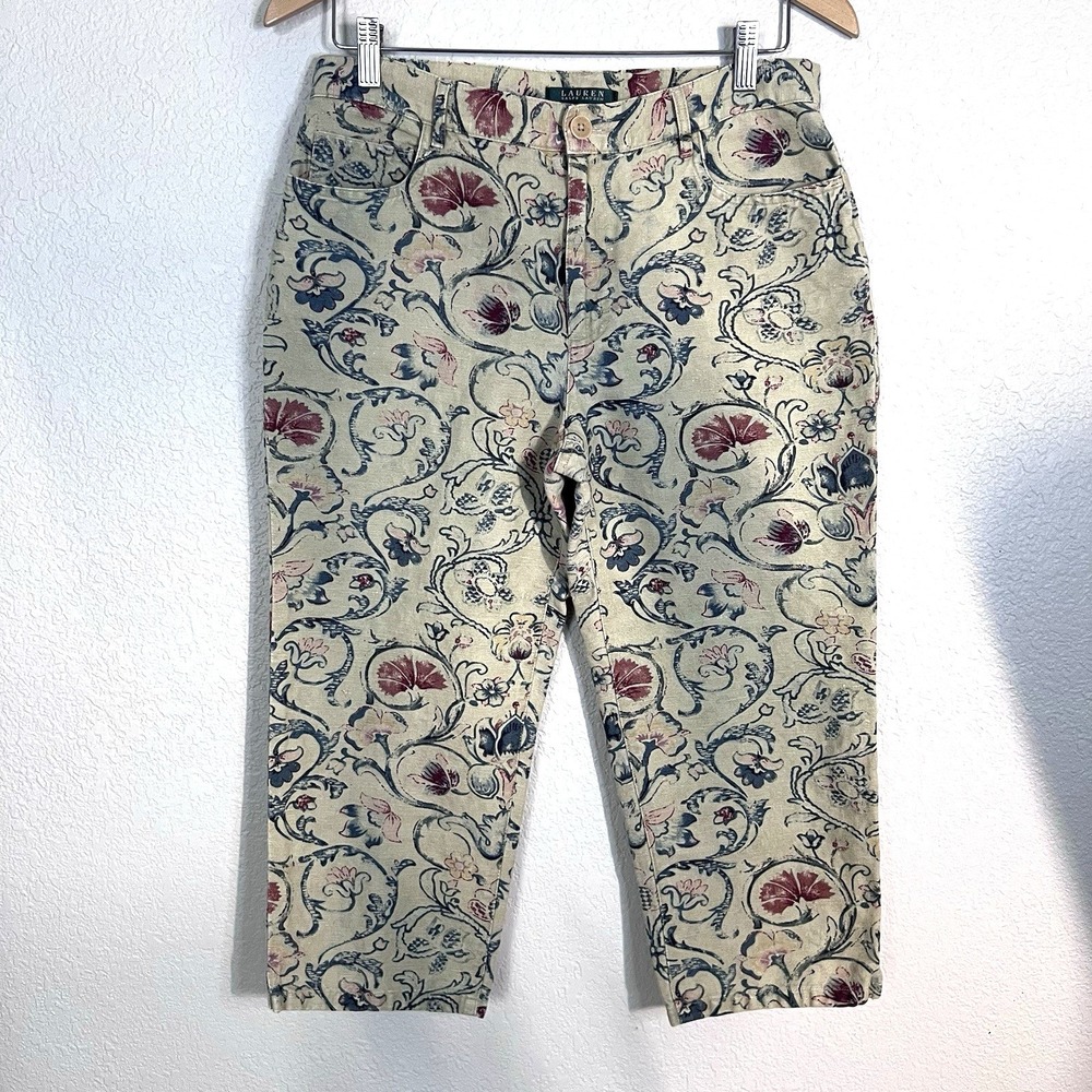 LRL Lauren Ralph Lauren‎ Women's Blue Paisley Printed Capri Pants Size 8 Preppy